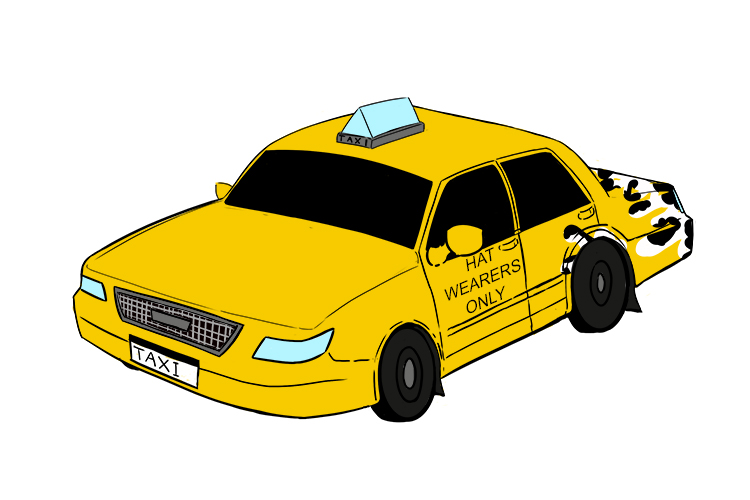A picture of a taxi starting to morph and change colour